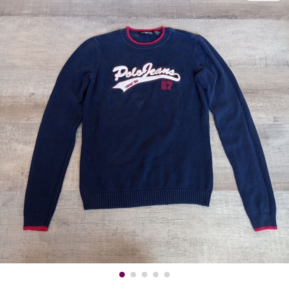 NICE NEW Polo by Ralph Lauren Navy Crewneck Sweater with Red Trim